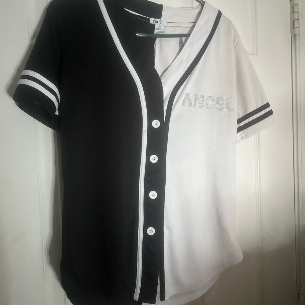Angel Black and White Baseball Tee